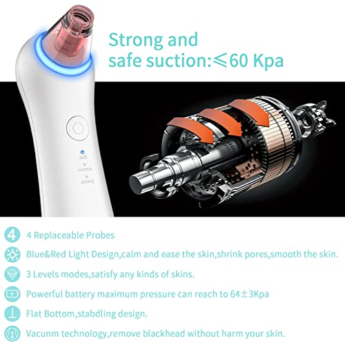 Blackhead Remover Pore Vacuum Extractor-2023 Newest Gery Blackhead Cleaner Electric Comedone Acne Extractor Kit Facial And Nose Peel Whitehead Black Head Removal Tool,Red&Blue Light, And 4 Porbes #TOP3