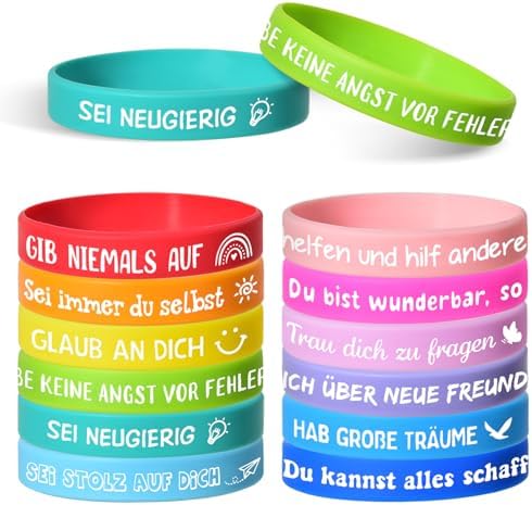 24 Stück Motivationsarmbänder Kinder, 16cm Inspirierende Silikon Armbänder | Geschenke für 3-8 Kinder, Mutmacher Geschenk Mitgebsel Kindergeburtstag
