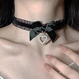 BETHYNAS Sexy Lace Bowknot Choker Collar Lolita Velvet Heart Pendant Tie Neck Chain Gothic Cosplay Neck Accessories for Women and Girls (Black)
