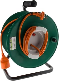 Zenitech – Kabeltrommel ohne Steckdose – 2×1,5mm² – 40 m – Metallfuß mit Überlastschutz – Grün/Orange