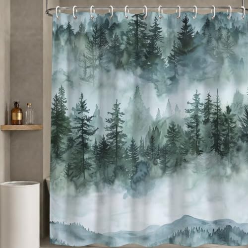 Rideau salle de bain lavable en machine avec tissu polyester imperméable vert