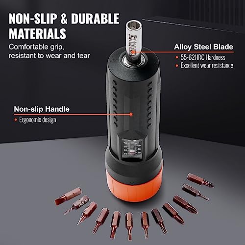 Image of VEVOR 1 /4 inch Drive Torque Screwdriver Wrench Set | 10-70 in-lbs Torque Adjustment Range | 1 in-lb Increment Torque Screwdriver | Driver Bits Set with View Window, 12 Bits & Case, Magnetic Function