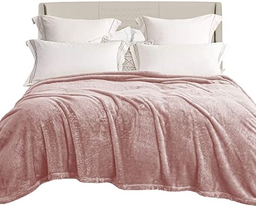Exclusivo Mezcla Fuzzy Fleece Throw Blanket, 127x178 CM Sofa Throws, Soft Flannel Throws for Sofa, Dusty Pink Blanket