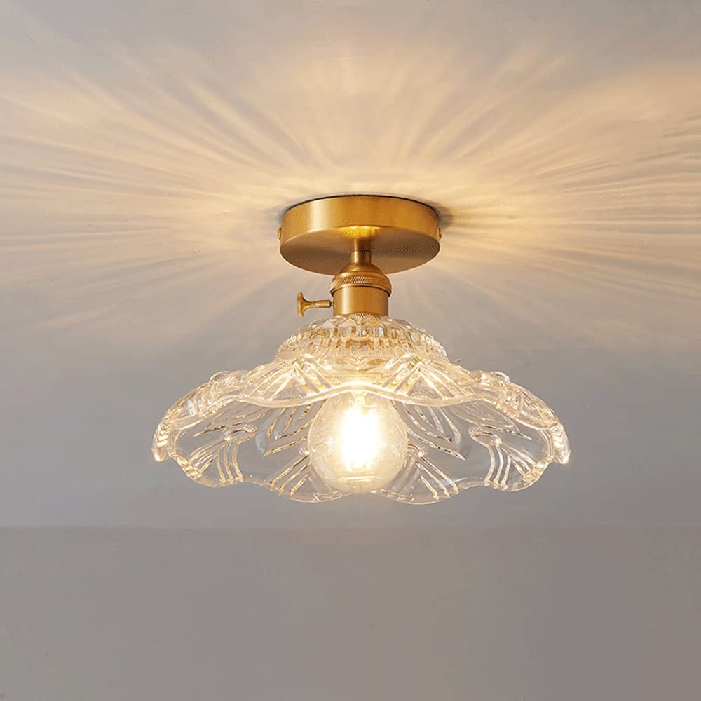 MOCIGERN Nordic Flush Mount Ceiling Light Fixture Japanese Ceiling Light with Glass Shade Droplight with E27 Base for Living Room Bedroom Foyer Hallway (Color : A(width:25cm))