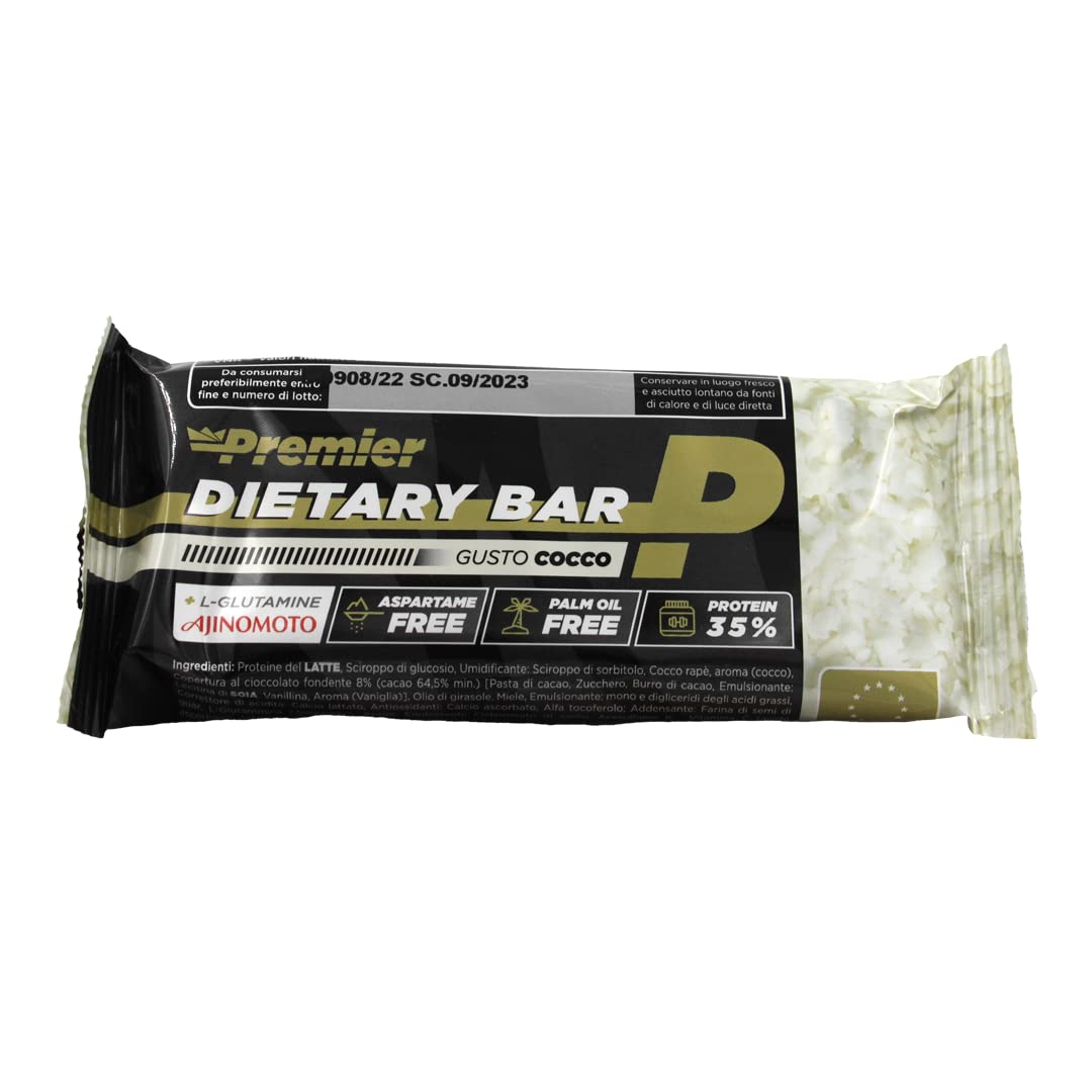 Premier Integratori Barrette Proteiche da 24 x 50g | Snack Proteico 35% Proteine con L-Glutammina Ajinomoto - Senza olio di palma (Cocco)