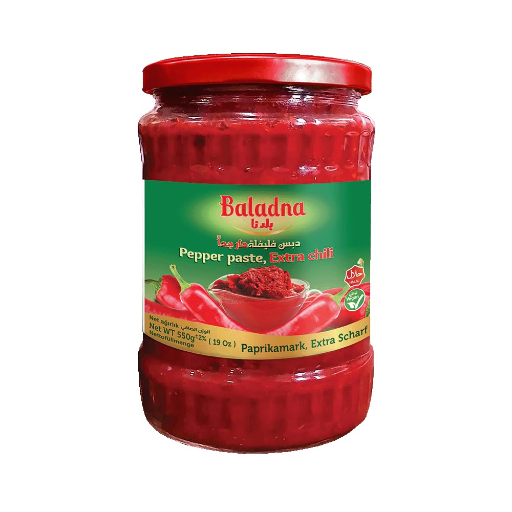 Baladna Paprikamark Extra scharf 550 g x 12 Pcs | Intensives Paprikamark | Extra scharf & würzig | Kräftige Farbe & voller Geschmack | Für Saucen, Marinaden & Eintöpfe | Vegan | Glutenfrei | Halal