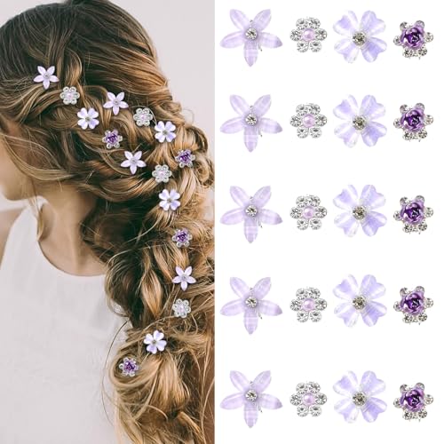 20 mini horquillas con flores, horquillas con diamantes de imitación,