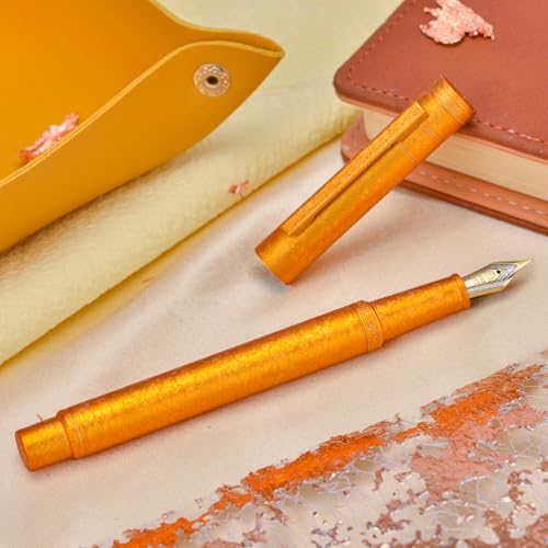 Image of Hongdian 1851 Forest Fountain Pen Golden Ice Flowers, Bent Nib Classic Design with Converter and Metal Pen Case