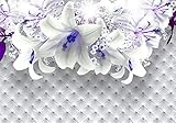 wandmotiv24 Fototapete Lilien Edel, XS 150 x 105cm - 3 Teile, Wanddeko, Wandbild, Wandtapete, Vlies-Tapeten, Perlen, lila, Polster M1904
