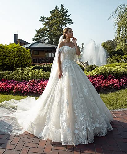 Mouccy Charming Beaded Lace Wedding Dresses for Bride Off Shoulder Bridal Gowns with Train Long Tulle Wedding Ball Gowns3