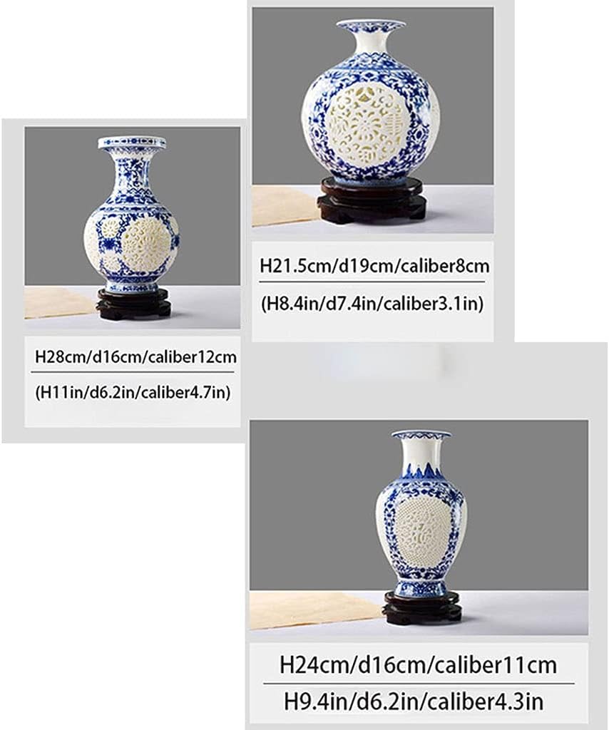 Vase Jingdezhen Vase Keramik handgefertigt hohl Geschnitzte blau und weiße Porzellanklassische Vase -Vase (Farbe: Standard)