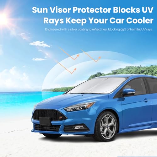 Sunshade for Focus Windshield Sun Shade Custom-fit for 2012-2018 Ford Focus S, RS, ST, SE, SEL, Titanium, Electric Sedan Hatchback Accessories Front Window Shield Cover Sun Visor UV Reflector