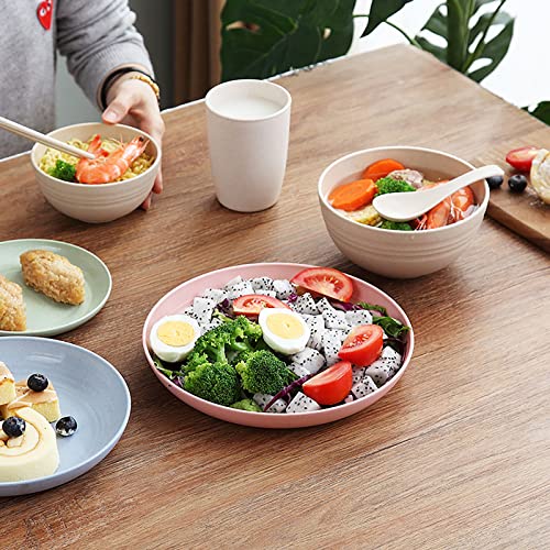 28 Pieces Wheat Straw Bowl Set Tablewares, Wheat Straw Plates,Lightweight Degradable Dinner Plates Set,Bowls, Cups, Tablewares Sets, Dishwasher Safe Dinnerware Sets, Unbreakable Salad Plates by HmProFocus - Image 5
