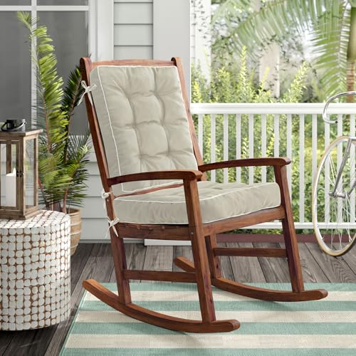 Image of Topotdor Rocking Chair Cushions Indoor, Tufted Rocking Chair Seat Cushion for Patio Furniture, Water Resistant Rocking Chair Pads with Ties for Nursery Balcony Chair, Hazel