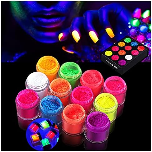 12 Color Pigment Nail Powder,Colorful Fluorescent Nail Pigments Dust Ultrafine Luminous Powder Nail Iridescent Glitter 3D DIY Nail Art Decoration