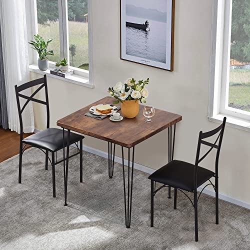 Vecelo 3-Piece Table Chairs With Metal Legs For Kitchen, Dinette, Breakfast Nook, Dining Set For 2, Retro Brown And Black #TOP2