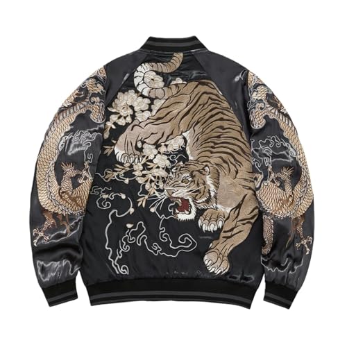 Veste de baseball homme style chinois col mandarin brodé retro