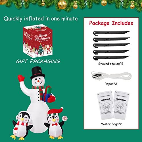 Christmas Inflatables Outdoor Decorations, 8 FT Inflatable Snowman with Penguins, SOLLED Blow Up Xmas Decorations Clearance Indoor Outdoor Yard Garden Patio Lawn Decor with LED Christmas Lights