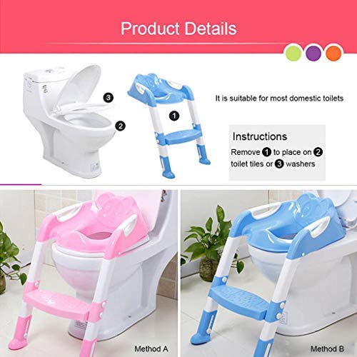 Training Toilet for Toddler Boys & Girls Seat Step Stool Ladder Adjustable Training Chair Baby Child Size Potty (Pink) - Thumbnail 5