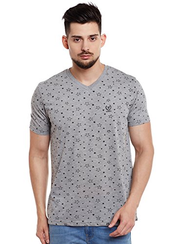 Image of Printed V Neck Cotton Tshirt for Men(Pack of 1)-VEE-Print-NO.1-01-BLK-P-P3230