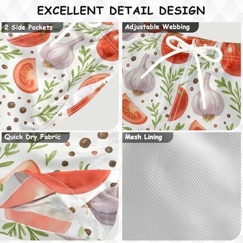 DOMIKING Tomato Garlic White Boys' Swimwear Quick Dry Swim Trunks with Pockets for Child Boy Adjustable Waist L3