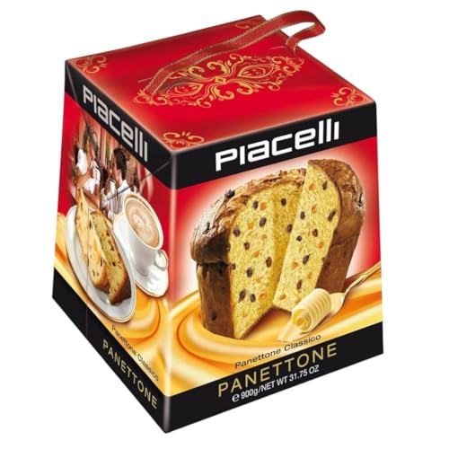 PIACELLI Classic Panettone with Raisins & Candied Orange Peel - Authentic Italian Delight Bread Cake with Plastic Cake Cutter - Holiday Cakes Ideal for Dessert and Gift - 900g/2lb
