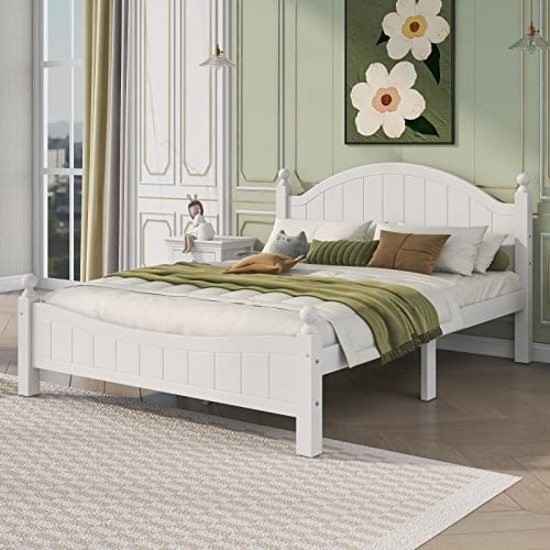 Julyfox Wood Bed Frame Queen Size, 12 In Platform Bed Queen With Victorian Headboard Footboard No Box Spring Needed 550 Lbs Heavy Duty(White,Queen) #TOP6