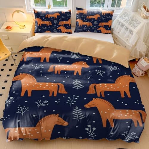 Juego de ropa de cama infantil con diseño de dibujos animados de tierra galopante del desierto y caballos galopantes, funda de edredón de microfibra suave para decoración de habitación de niños y