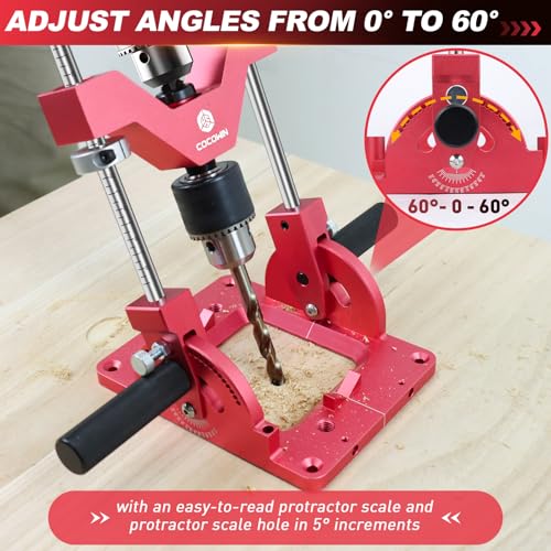Portable Drill Guide for Straight Holes, Drill Press Adapter for Hand Drill, 0° to 60° Angle Drilling Guide, Precision Adjustable Drill Jig Attachment with 1/2\" Chuck
