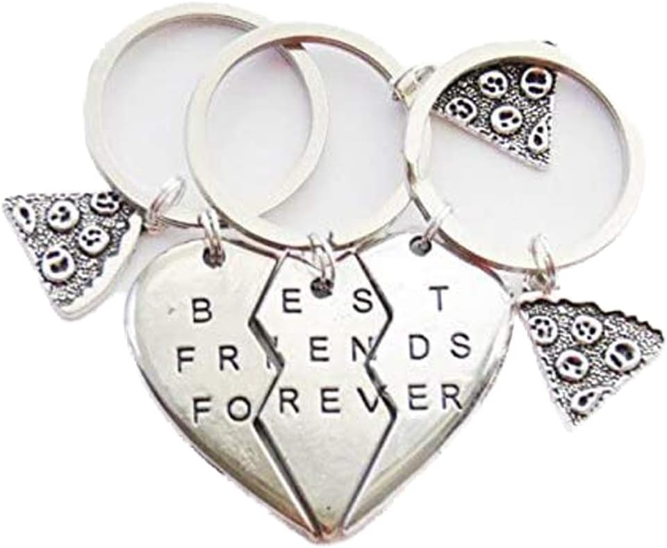 3 BFF Keychains Pizza Slice Keychains 3 Friendship Key Rings BFF Gifts 3 Best Friends Forever Key Rings Keychains Heart Puzzle Keyrings