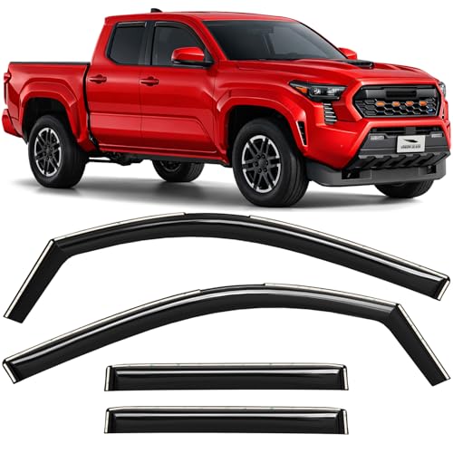 Voron Glass in-Channel Extra Durable Rain Guards for Toyota Tacoma 2024-2026 Double Cab, Window Deflectors, Vent Window Visors, 4 Pieces - 200694