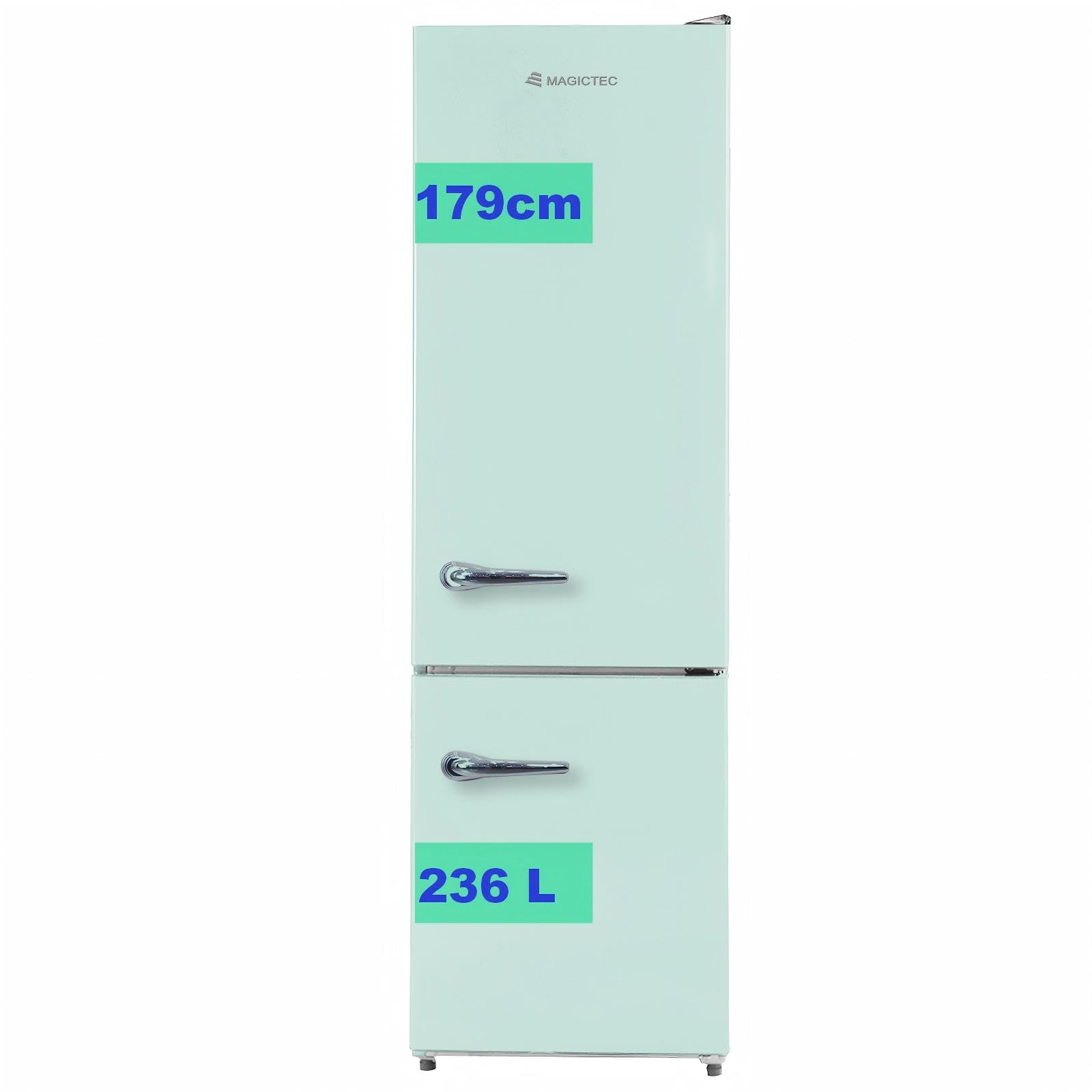 【Premium】 Retro Kühlschrank Mit Gefrierfach Vintage 179cm ,【Total No Frost Plus 】, 236L (168L/68L Gefrierfach ) | Kühl Gefrierkombination Freistehend Retro | Elektronische Steuerung | Matcha-Grün