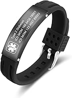 Vista 1 de LanM Pulseras de alerta médica para hombres, pulsera médica para mujeres, pulsera de identificación médica de silicona, tipo 1, pulsera de alerta