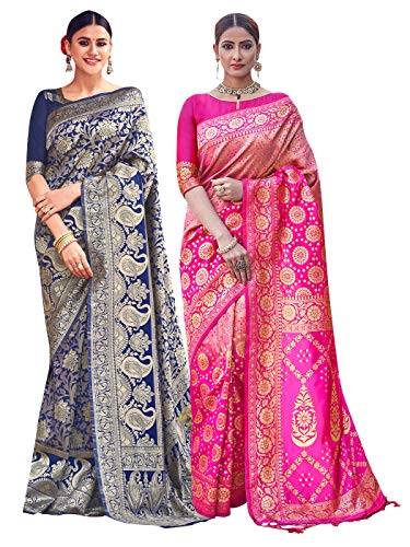 Elina fashion Pack of Two Sarees for Women Banarasi Art Silk Woven Indian Wedding Saree