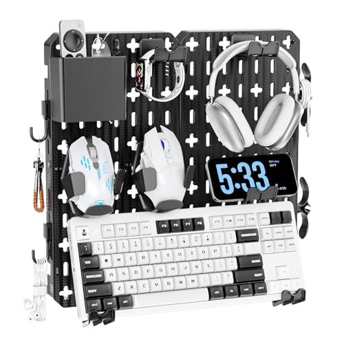 KDD Keyboard and Mouse Display Stand Holder, Wall Mount Office Organization Pegboard Combination Kit with Pen holder, Hooks, Headset & Controller Stand for Office & Home Hanging Organizer Storage by KDD - Used condition - US$17.25