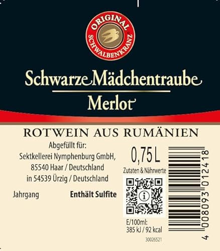 Schwalbenwein Schwarze Mädchentraube Merlot 0,75l