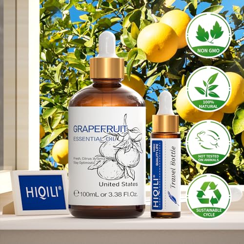 Image of HIQILI 100 ml Grapefruit Essential Oil, for Diffuser, Skin Care, 100% Pure and Natural - 3.38 Fl Oz