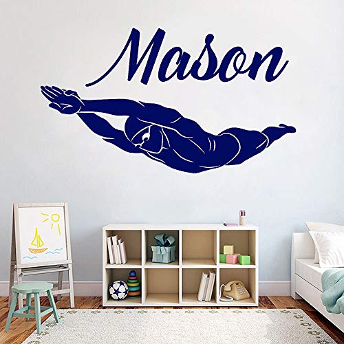 NSRJDSYT Schwimmen Schwimmer Schwimmen Wandtattoo Personalisierte benutzerdefinierte Name Vinyl Wandaufkleber Schwimmer Athleten f&uuml;r Zuhause Schlafzimmer Dekor Wandbild 57x33cm