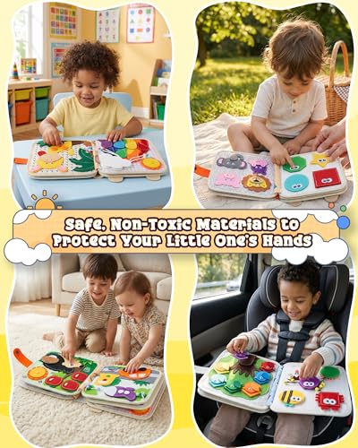 Image of Montessori Busy Book, 8-Page Sensory Activity Toy, Giraffe