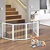 Freestanding Short Dog Gate, 16.6"Tall Small Pet Gate Easily Step Over, Metal Foldable Pet Gate, Up to 51.3"Wide Puppy Fence, Gate for Stairs and Doorways, Indoor, Outdoor Use, No Drill Pressure Mount