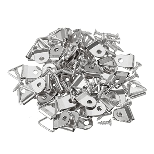 Image of dophee 50Pcs Triangle D-Ring Picture Frame Hangers with Mounting Screws for Hanging Display Paintings Clock Artwork Picture Frame Hook Photos Home Decoration - Silver