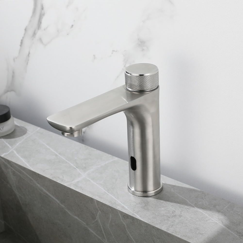 Zilimontt Rubinetto con sensore a infrarossi, in acciaio inox, touchless, automatico per lavabo, miscelatore per acqua calda e fredda, controllo della temperatura per bagno