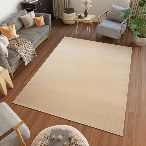 TAPISO Mono Alfombra de Pelo Corto Resistente Duradero Diseño Moderno Beige Alfombra Interior de Salón Habitación Dormitorio Cocina Comedor Oeko-Tex 300 x 400 cm