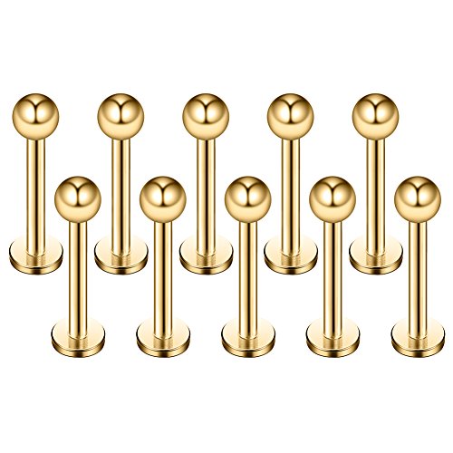 image for Ruifan 10PCS 16G Gold Plated 316L Stainless Steel 3mm Ball Labret Monr