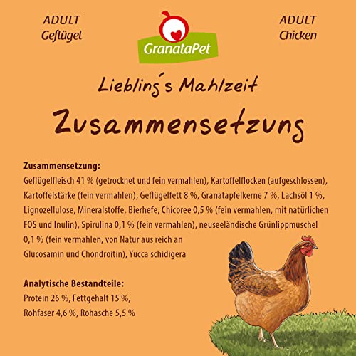 GranataPet Liebling's Mahlzeit Adult Geflügel, 1,8 kg, Trockenfutter für Hunde, Hundefutter ohne Getreide & ohne Zuckerzusätze, Alleinfuttermittel