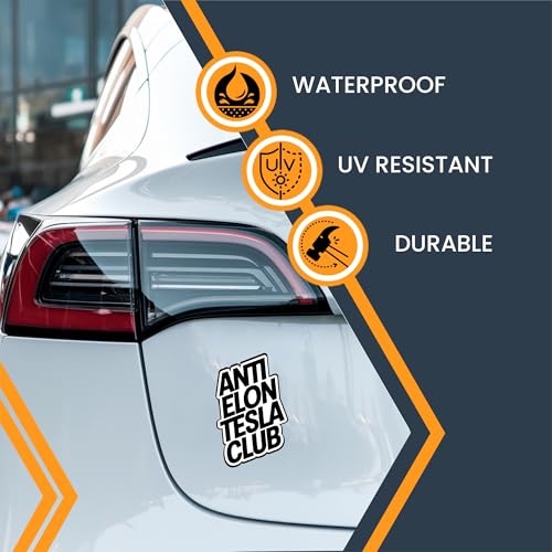 Image of Magnet Me Up Anti-Elon Tesla Club Car Magnet- Funny Political Magnetic Decal, 5x4 Inches Anti-Billionaire Satire, Weatherproof UV Vinyl, Strong Hold for Cars, Lockers, Fridges- Made in USA