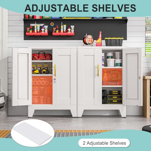 Image of pozdeg 35.43 inch Lockable Metal Storage Cabinet, Steel Office File Cabinet | Garage Tool Cabinet with 2 Adjustable Shelves, Freestanding Multi‑Purpose Cabinet for Home, Office & Garage, White