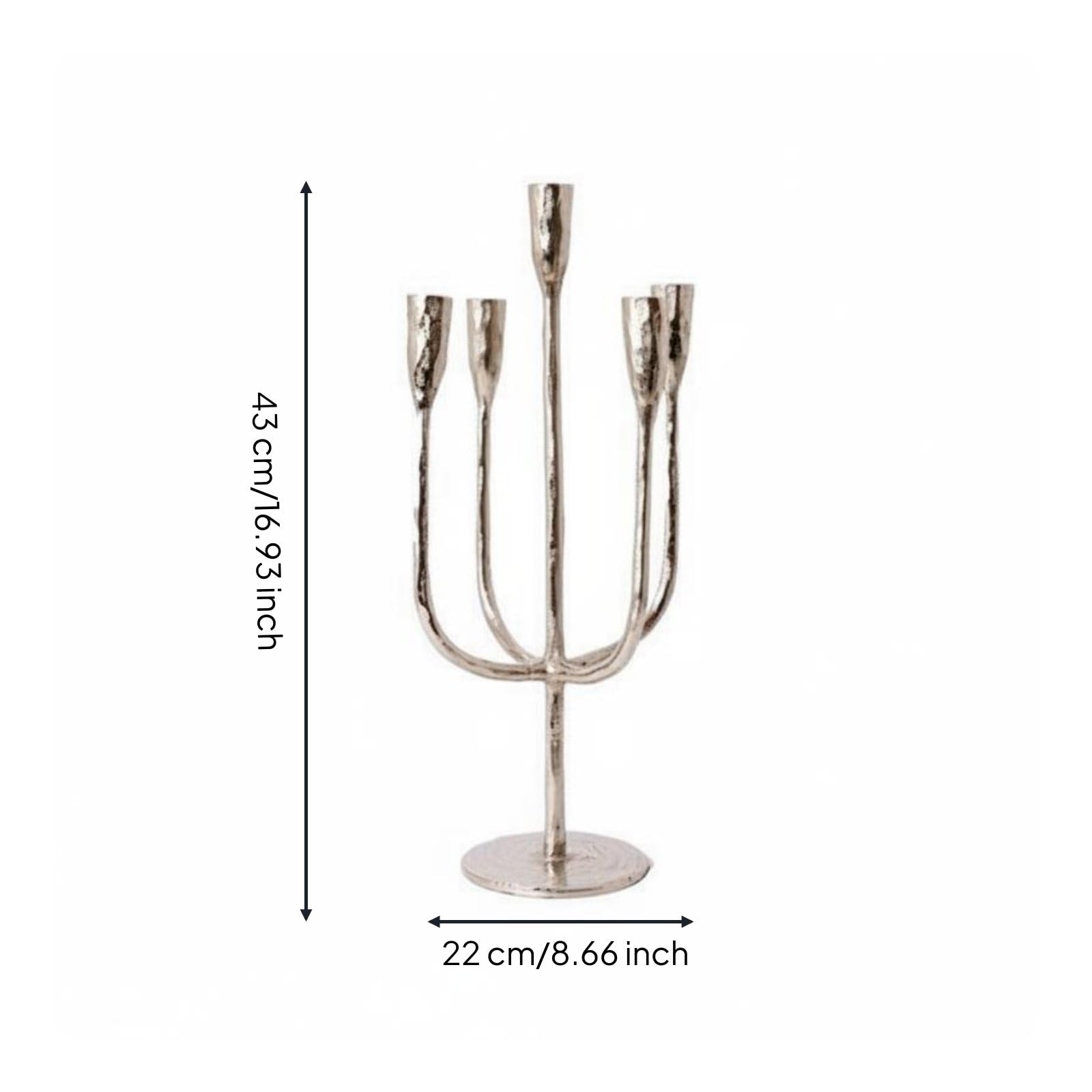 Candelabro Portacandele Candeliere Centrotavola Supporto Superficie Argento in Alluminio Struttura Slanciata a 5 per Candele Lunghe Adatto a Tavolo da Pranzo Salotto Mensola Ricevimenti