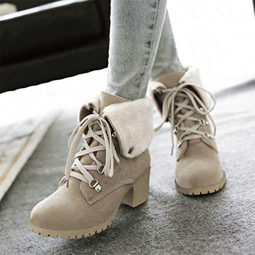 Bellirala Womens Lace Up Block Heel Ankle Boots Faux Suede Chunky Heel Booties4