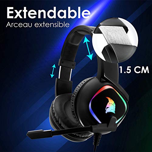 Cuffie Gamer Dark Rainbow G-HD10 - Compatibile con Console di gioco PS4, PS5, Smartphone,Tablet,PC,Mac - Audio stereo ad alta definizione - Microfono flessibile omnidirezionale - Cuffia gaming - Immagine 5